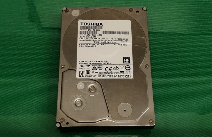 HDD　東芝　DT01ACA200　本体外観　データ復旧対象機器